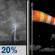 Tonight: A slight chance of showers and thunderstorms between 9pm and midnight.  Partly cloudy, with a low around 43. Breezy, with a south southeast wind 16 to 18 mph becoming west after midnight. Winds could gust as high as 33 mph.  Chance of precipitation is 20%.
