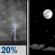 Tonight: A 20 percent chance of showers and thunderstorms before 10pm. Mostly clear, with a low around 54. Northwest wind around 5 mph becoming calm in the evening. Tonight: A 20 percent chance of showers and thunderstorms before 10pm. Mostly clear, with a low around 54. Northwest wind around 5 mph becoming calm in the evening.