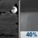 Tonight: A 40 percent chance of showers, mainly after 2am. Cloudy, with a low around 59. Calm wind. New precipitation amounts of less than a tenth of an inch possible. Tonight: A 40 percent chance of showers, mainly after 2am. Cloudy, with a low around 59. Calm wind. New precipitation amounts of less than a tenth of an inch possible.