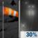 Tonight: A slight chance of rain between 3am and 4am, then a chance of rain and thunderstorms after 4am.  Mostly cloudy, with a low around 40. Breezy, with an east southeast wind 16 to 20 mph, with gusts as high as 30 mph.  Chance of precipitation is 30%. New rainfall amounts of less than a tenth of an inch, except higher amounts possible in thunderstorms. 