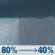 Tuesday: Showers and possibly a thunderstorm before 2pm, then a slight chance of showers between 2pm and 4pm. High near 73. Southwest wind 5 to 7 mph becoming north in the afternoon. Chance of precipitation is 80%. New precipitation amounts between a quarter and half of an inch possible. Tuesday: Showers and possibly a thunderstorm before 2pm, then a slight chance of showers between 2pm and 4pm. High near 73. Southwest wind 5 to 7 mph becoming north in the afternoon. Chance of precipitation is 80%. New precipitation amounts between a quarter and half of an inch possible.